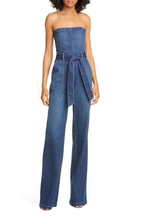 Womens Alice Olivia Jeans Gorgeous Susy Strapless Denim Jumpsuit