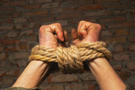 Hands Tied Up With Rope Stock Image Colourbox