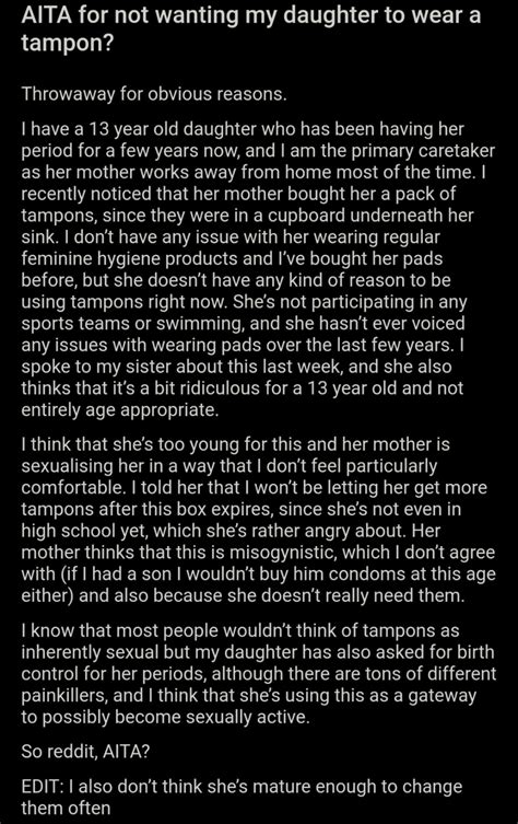 am i the asshole on twitter aita for not wanting my daughter to wear a tampon