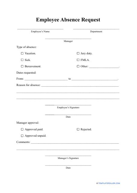 Employee Absence Request Form Fill Out Sign Online And Download Pdf