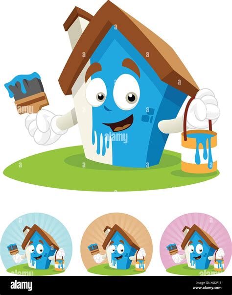 House Cartoon Character Illustration Holding Brush And Paint Bucket