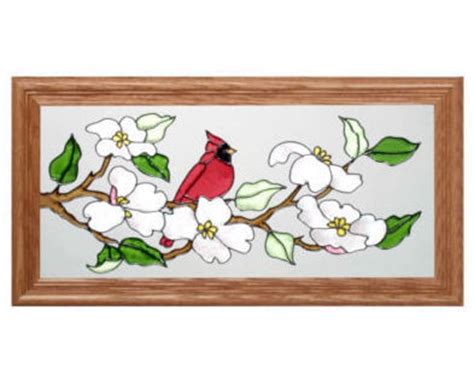 Dogwood flower stained glass pattern. 22X11 Stained Art Glass CARDINAL Dogwood Floral Bird ...