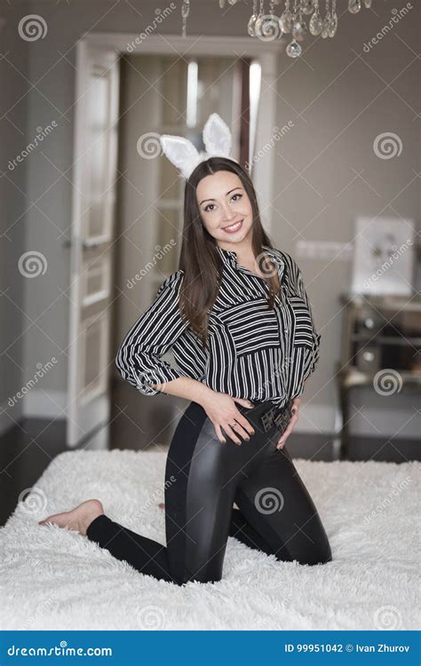 Beautiful Brunette Girl In Flirting Pose Stock Photo Image Of Flirt