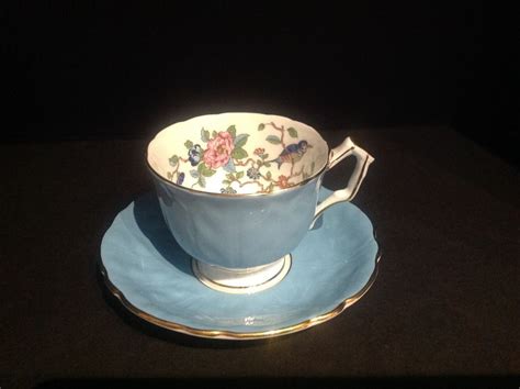 Vintage Aynsley Tea Cup Fine Bone China England Blue Gold Trim Flowers Bird Aynsley Tea Cup