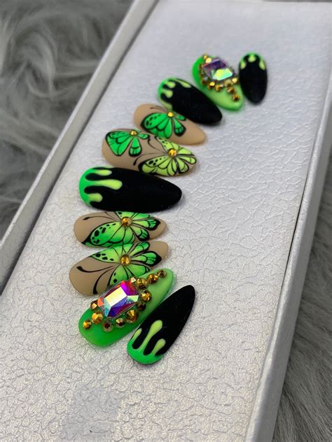 Butterfly Press On Nails Fake Nails Glue On Nails Press Etsy
