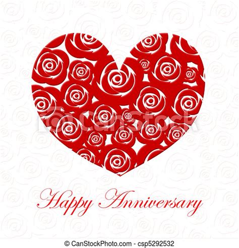 Happy Anniversary Day Heart With Red Roses On White Illustration