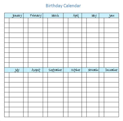 Employee Birthday Calendar Template Excel