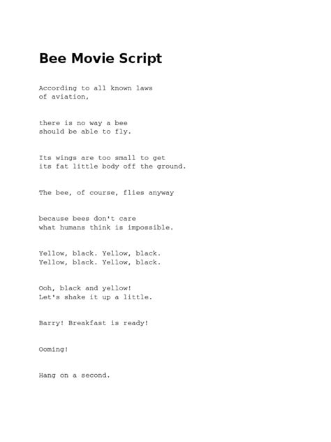 Bee Movie Script Pdf Bees Flowers