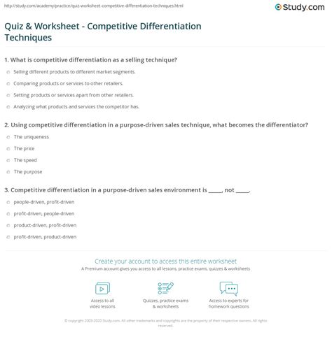 Quiz And Worksheet Competitive Differentiation Techniques