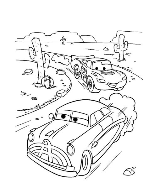 Doc Hudson Race With Lighting Mcqueen In Disney Cars Coloring Page