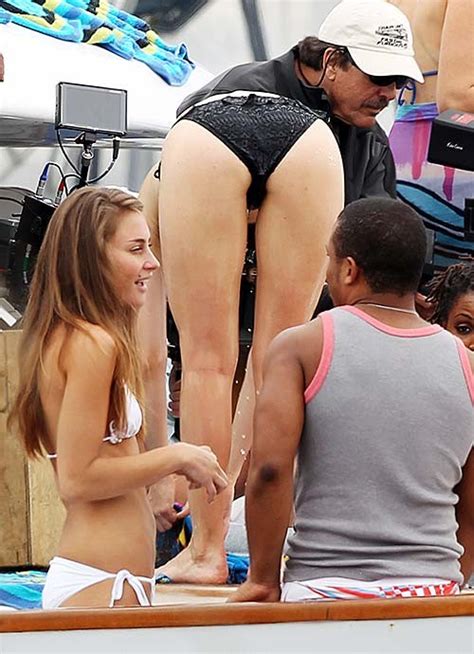 Emmy Rossum Exposing Sexy Body And Hot Ass In Black Bikini On Yacht