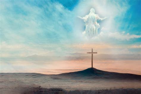 Jesus Christ In Clouds Of Heaven Over Cross Ascension Christ Return