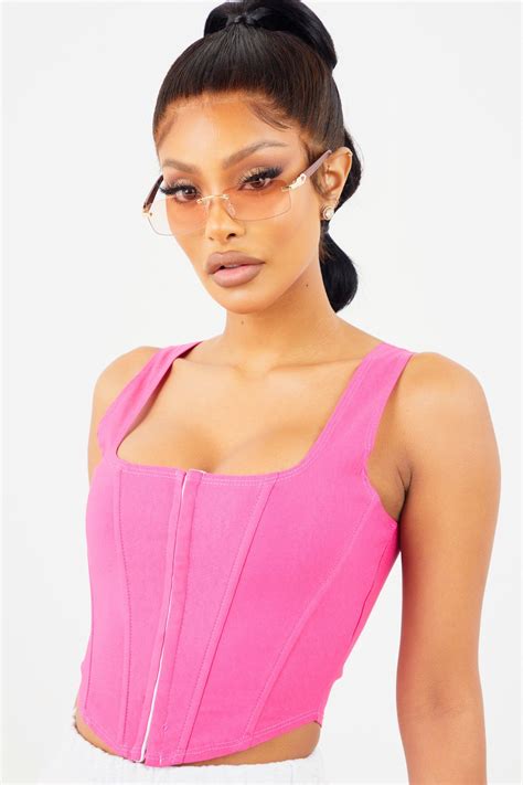 Hot Pink Corset Tank In 2021 Bustier Top Outfits Pink Corset Hot