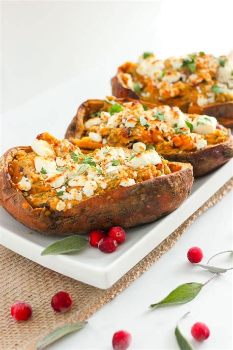 Healthy Twice Baked Sweet Potatoes Stuffed With Goat Cheese