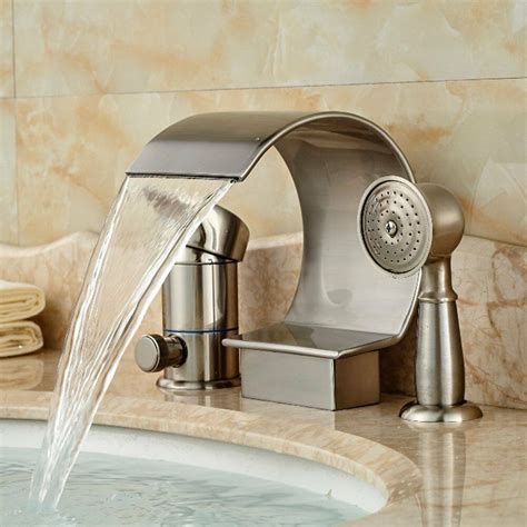 Roman tub faucets often come with separate handles for hot and cold water, adding to the timeless feel of this bathing experience. Brushed Nickel Roman Waterfall Bathroom Tub Faucet 3 PCS ...