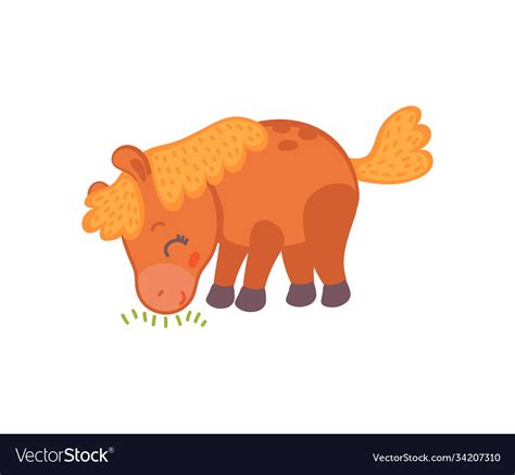 Cute Baby Horse Eating Grass Adorable Cartoon Vector Image