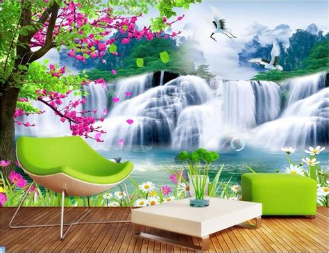 Lwcx Custom Mural 3d Photo Wallpaper Mountain Waterfall Lake Home Decor