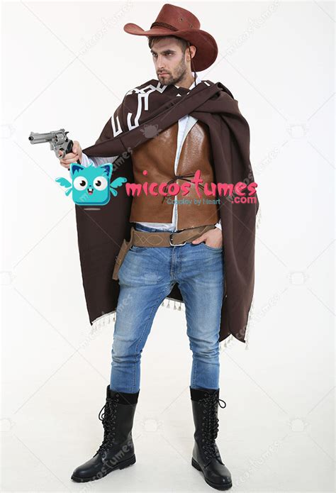 Classic Western Wandering Gunman Costume With Cape Vest And Belt
