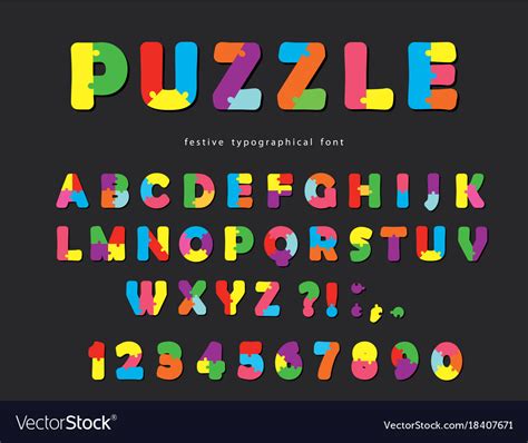 Puzzle Font Abc Colorful Creative Letters Vector Image