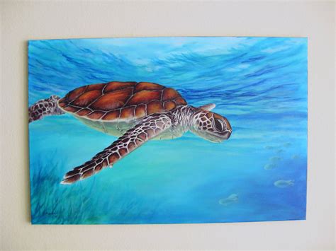 Original X Sea Turtle Painting On Canvas By J Mandrick Etsy