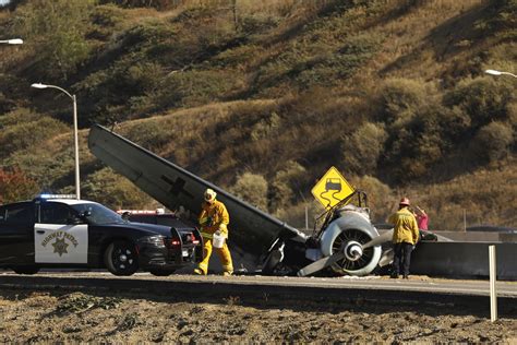Vintage Plane Crashes Onto Southern California Freeway No Injuries Are