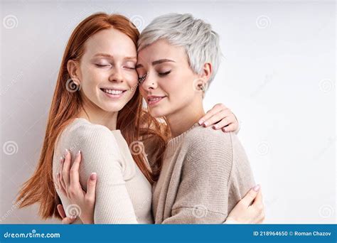 Two Pretty Stylish Cool Generation Z Women Lgbtq Lesbian Couple Dating