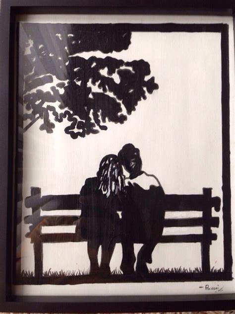 Couple Sitting On Bench Sillouette Painting Nature Art Painting Water