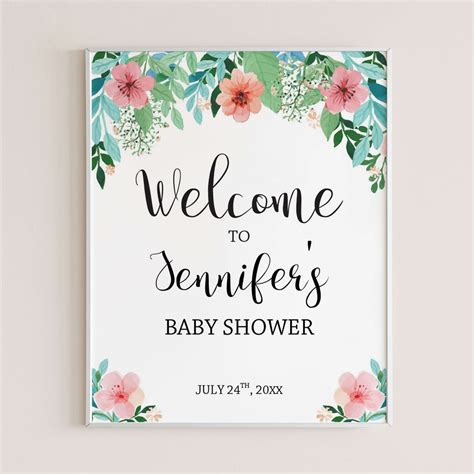 Printable Welcome Sign Floral Baby Shower Sign Decorations Baby Shower
