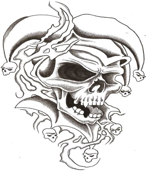Terrific Laughing Evil Jester Death Skull Tattoo Design Tattooimagesbiz