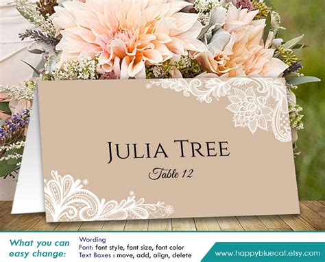 Diy Printable Wedding Place Card Template Instant Download