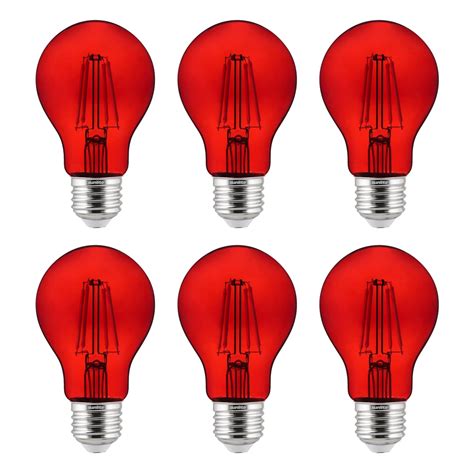 6 Pack Sunlite Led Transparent Red A19 Filament Bulbs 45 Watts