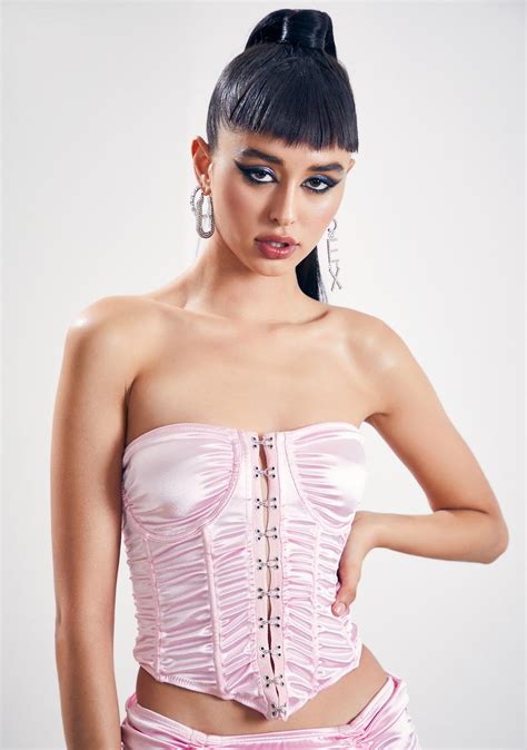club exx ruched satin corset top light pink dolls kill
