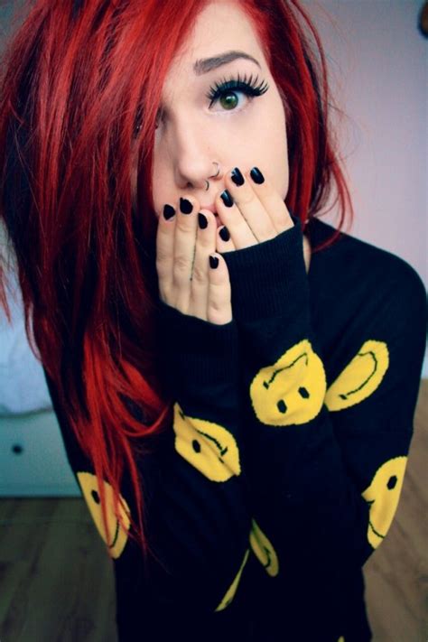 A wispy, blonde bob is pure perfection and easy to maintain on your little one. red Grunge Redhead scene girl scene hair Emo Girl emo hair ...