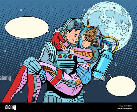 Couple Astronauts Love Man Woman Stock Photo Alamy