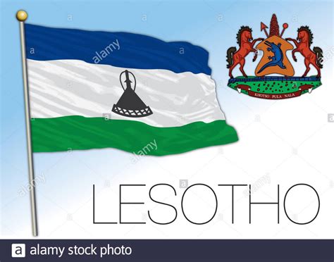 Lesotho Official National Flag And Coat Of Arms African Country