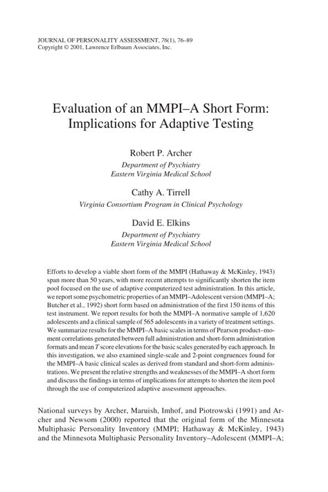 How To Read Mmpi Test Results - (PDF) Evaluation of an MMPI-A Short Form: Implications for Adaptive Testing
