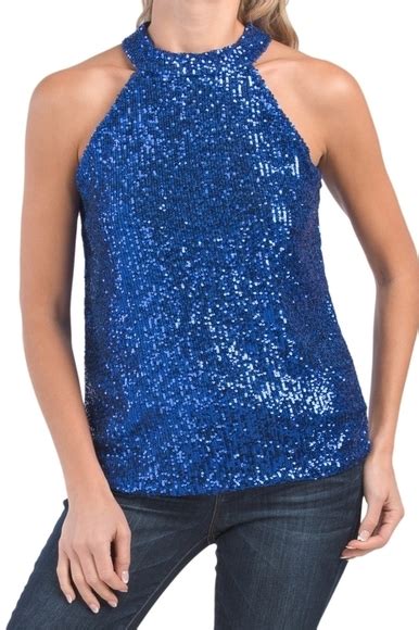 Cable And Gauge Tops Cable Gauge Halter Neck Sequin Embellished Top