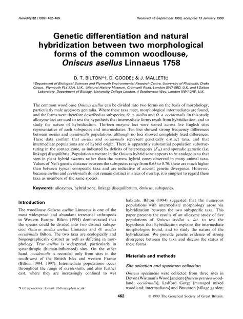 Pdf Genetic Differentiation And Natural Hybridization Between Two