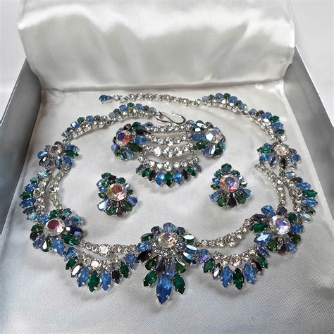 Stunning Vintage Signed Christian Dior 50s Blue Stone Necklaceearrings