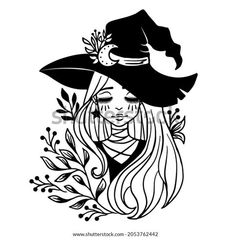 Beautiful Witch Classic Hat Moon Wild Stock Vector Royalty Free