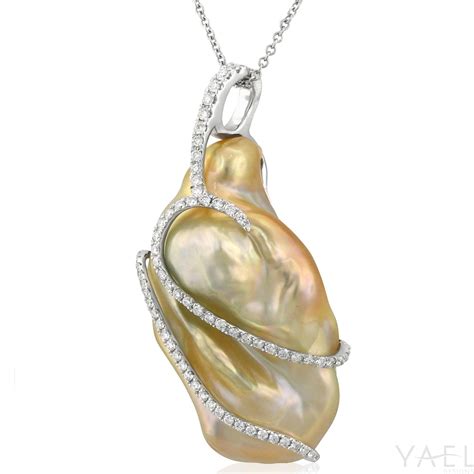 Golden Baroque Pearl And Diamond Pendant Yael Designs