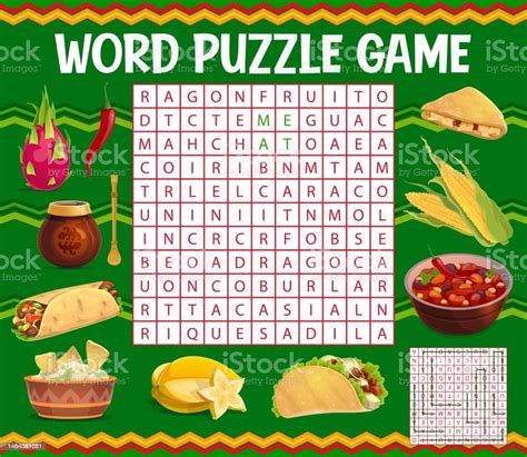 Mexican Food Word Search Puzzle Game Worksheet Stock Illustration