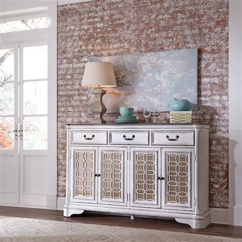 Coleman furniture is proud to present our diverse selection of reputable furniture manufacturers offering you a wide variety of styles for the entire a unique blend of european influences makes the magnolia manor antique white upholstered panel bedroom set a beautiful addition to your bedroom. Magnolia Manor Hall Buffet in Antique White Finish by ...