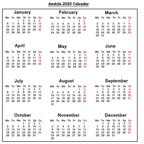 This is based on a working week of six working days (excluding sundays). Public Holidays in Austria 2020 | Printable Template Calendar