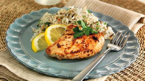 Grilled salmon and veggies make for a colorful and balanced seafood dinner that's ready in just minutes. Greek Lemon Chicken - Diabetes Self-Management