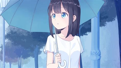 Desktop Wallpaper Anime Girl Cute With Umbrella Art Hd