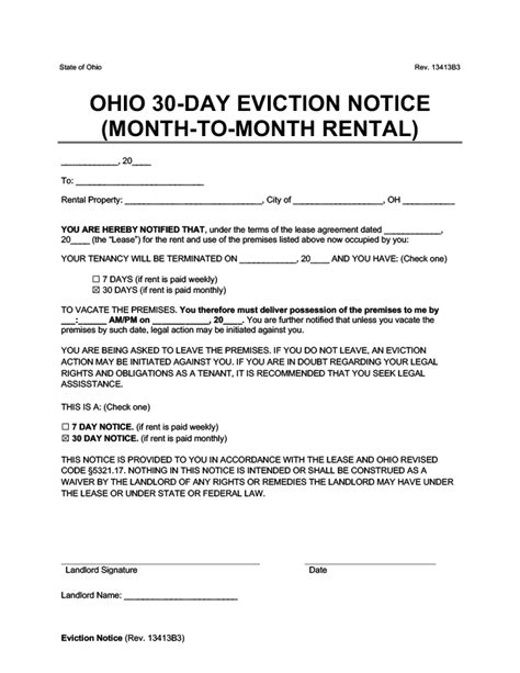 Free Printable 3 Day Eviction Notice Ohio