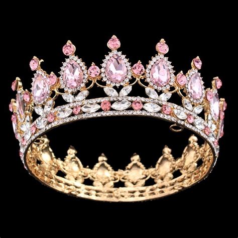 Corona De Lujo Cristal Rosa Dorado Princesa Xv Años Enviogra 1299