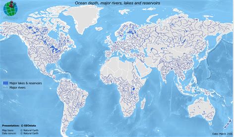 Print free maps large or small; Major rivers and lakes of the world