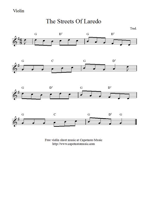 My first impression after seeing what they offer was total amazement. Free printable violin sheet music - The Streets Of Laredo